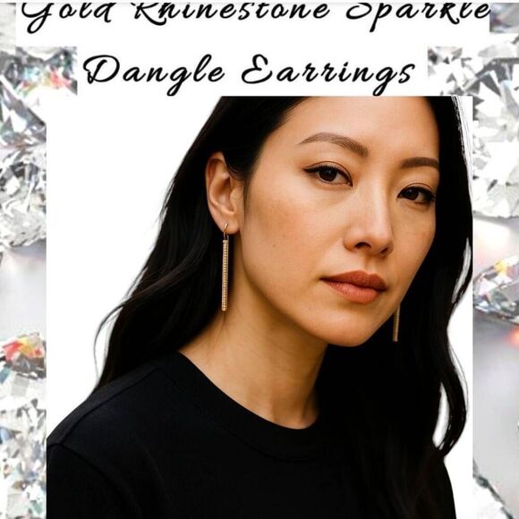 Rhinestone Sparkle Dangle Goldtone Earrings NEW - Picture 1 of 8